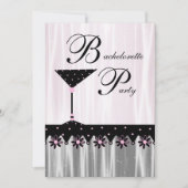 Roze Zwarte Martini Bachelorette Party Uitnodiging (Voorkant)