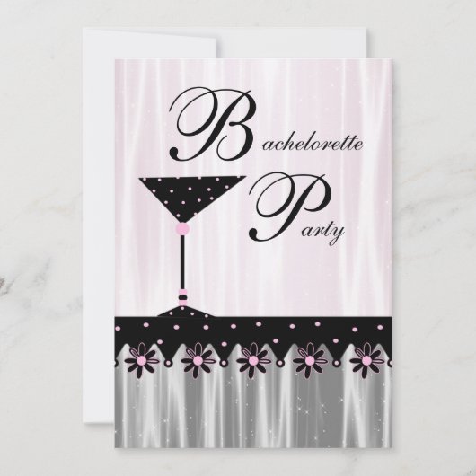 Roze Zwarte Martini Bachelorette Party Uitnodiging (Voorkant)