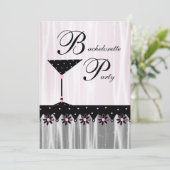 Roze Zwarte Martini Bachelorette Party Uitnodiging (Staand voorkant)