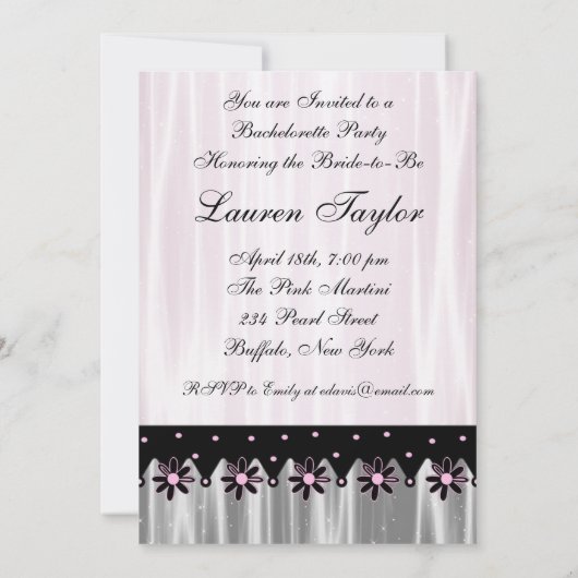 Roze Zwarte Martini Bachelorette Party Uitnodiging (Achterkant)