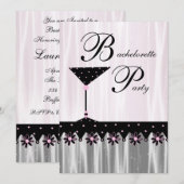Roze Zwarte Martini Bachelorette Party Uitnodiging (Voorkant / Achterkant)