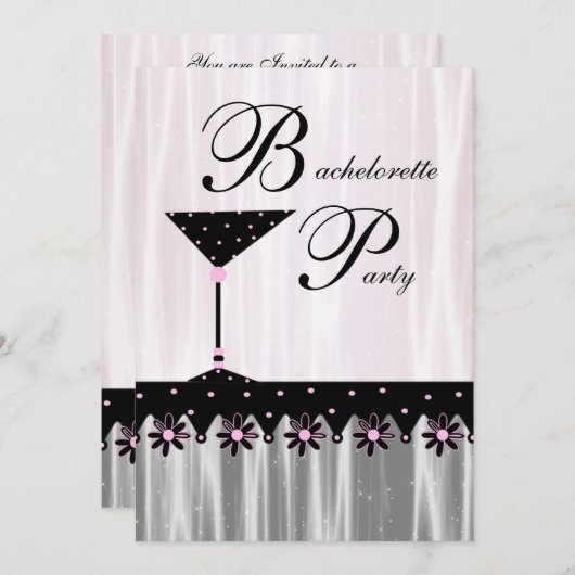 Roze Zwarte Martini Bachelorette Party Uitnodiging (Voorkant / Achterkant)