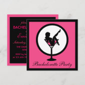 Roze zwarte martini glazen meisje Bachelorette nod Kaart (Voorkant / Achterkant)