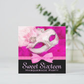 Roze Zwarte Maskerade Feest Uitnodigingen (Staand voorkant)