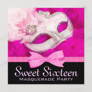Roze Zwarte Maskerade Feest Uitnodigingen