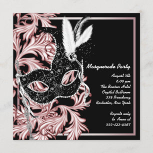 Roze zwarte maskerade roze Masquerade party Kaart