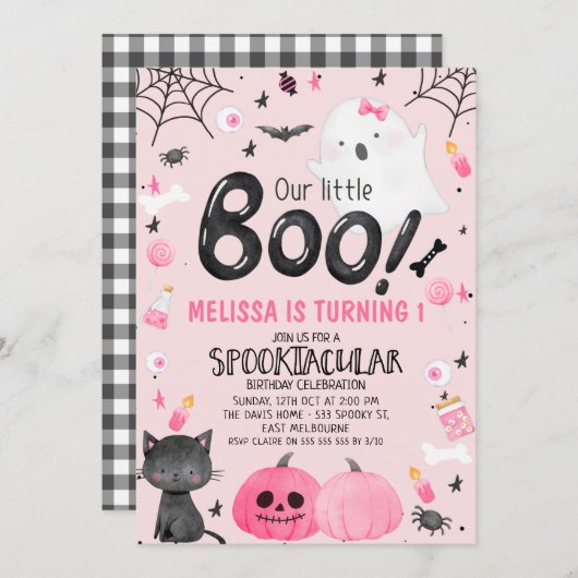 Roze zwarte meid, onze kleine boo Halloween verjaa Kaart (Voorkant / Achterkant)