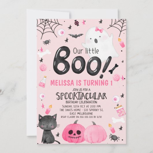 Roze Zwarte Meisje Onze Kleine Boe Halloween Verja Kaart (Voorkant)
