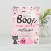 Roze Zwarte Meisje Onze Kleine Boe Halloween Verja Kaart (Staand voorkant)