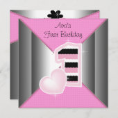 Roze Zwarte Meisjes 1e Verjaardagsfeest Kaart (Voorkant / Achterkant)