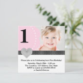 Roze zwarte meisjes Foto 1e verjaardag Kaart (Staand voorkant)