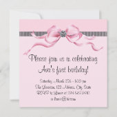 Roze Zwarte Meisjes Foto Eerste Verjaardagsfeest Kaart (Achterkant)