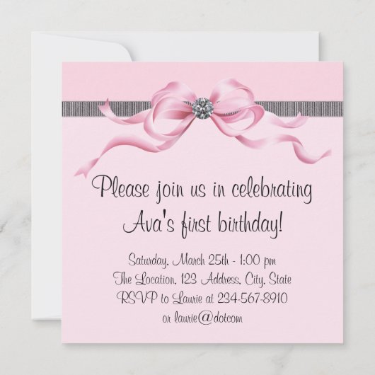 Roze Zwarte Meisjes Foto Eerste Verjaardagsfeest Kaart (Achterkant)