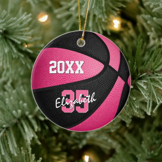 roze zwarte meisjes mand basketbal keramisch ornament (Boom)
