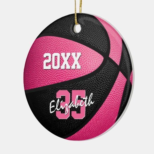 roze zwarte meisjes mand basketbal keramisch ornament (Links)