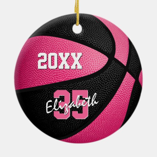 roze zwarte meisjes mand basketbal keramisch ornament (Achterkant)