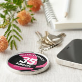 roze zwarte meisjes sportteam naam basketbal sleutelhanger (Zijkant)