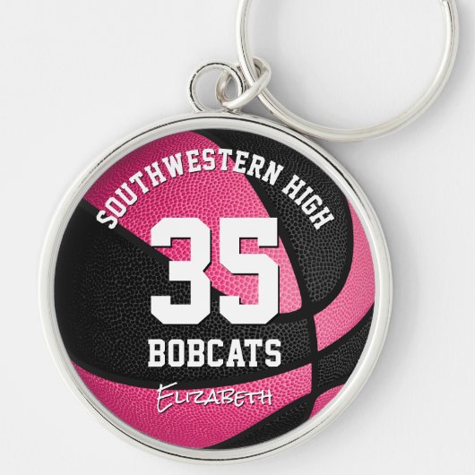 roze zwarte meisjes sportteam naam basketbal sleutelhanger (Voorkant)
