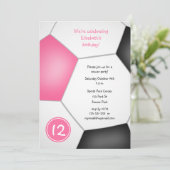 roze zwarte meisjes voetbalfeest kaart (Staand voorkant)