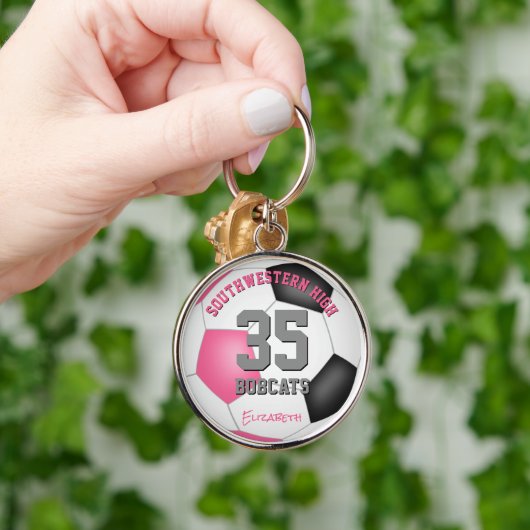 roze zwarte meisjes voetbalwedstrijd jersey nummer sleutelhanger (Hand)