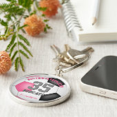 roze zwarte meisjes voetbalwedstrijd jersey nummer sleutelhanger (Zijkant)