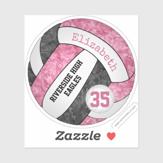 roze zwarte meisjes volleybalclub - teamkleuren sticker (Vel)