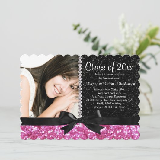 Roze/zwarte, met een handomdraai uitziende fotogra kaart (Staand voorkant)