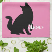 Roze zwarte miauw kat theedoek (Gevouwen)