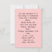 Roze & Zwarte middag High Tea Party Uitnodiging (Achterkant)