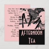 Roze & Zwarte middag High Tea Party Uitnodiging (Voorkant / Achterkant)