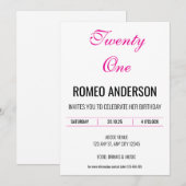 Roze zwarte minimalistische verjaardag uitnodiging (Voorkant / Achterkant)