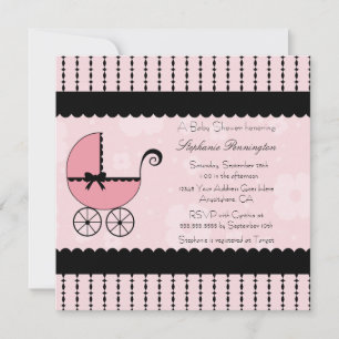 Roze, zwarte, moderne baby shower-uitnodiging kaart