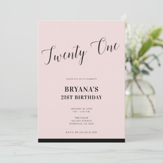 Roze & Zwarte Moderne Minimaal Schrift 21 Eenentwi Kaart (Staand voorkant)