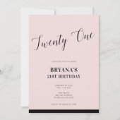 Roze & Zwarte Moderne Minimalistische Script 21 Ee Kaart (Voorkant)