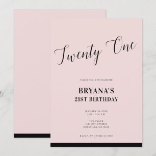 Roze & Zwarte Moderne Minimalistische Script 21 Ee Kaart