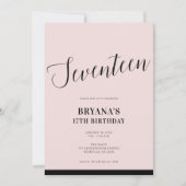 Roze Zwarte Moderne Minimalistische Script Zeventi Kaart (Voorkant)