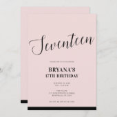 Roze Zwarte Moderne Minimalistische Script Zeventi Kaart (Voorkant / Achterkant)