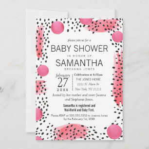 Roze zwarte moderne Waterverf Abstract Baby shower Kaart