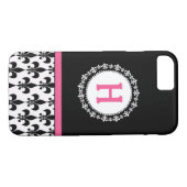 Roze zwarte monogram Fleur de Lis Pattern Case-Mate iPhone Case (Achterkant (Horizontaal))