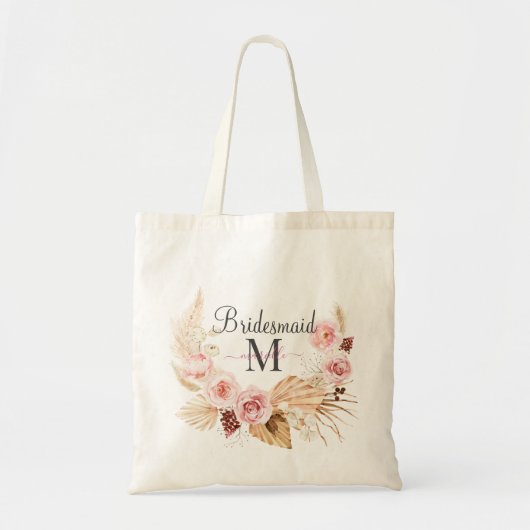 Roze zwarte monogram Initiaal Script Name Tote Bag (Voorkant)