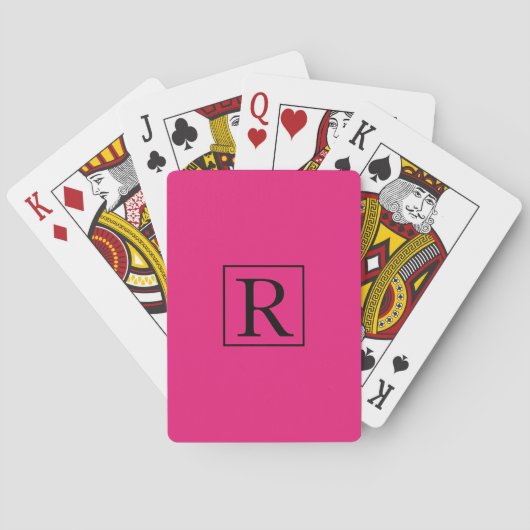 Roze zwarte monogram Initialen Cute Girly Modern Pokerkaarten (Achterkant)