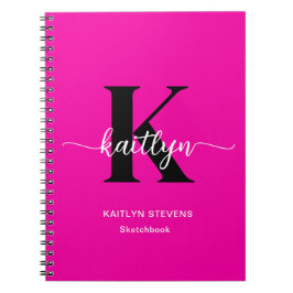 Roze Zwarte Monogram Schetsboek Notitieboek