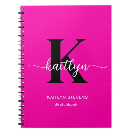 Roze Zwarte Monogram Schetsboek Notitieboek (Voorkant)