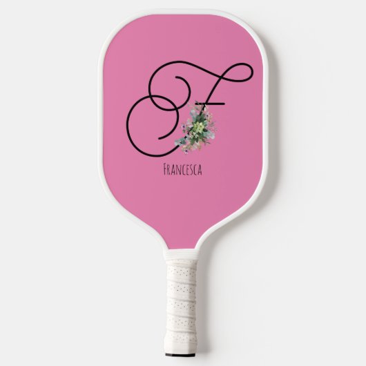 Roze zwarte monogram waterverf bloem pickleball paddle (Achterkant)