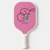 Roze zwarte monogram waterverf bloem pickleball paddle (Voorkant)