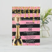 Roze zwarte mousserende wijn elegante strepen glit kaart (Staand voorkant)