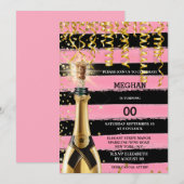 Roze zwarte mousserende wijn elegante strepen glit kaart (Voorkant / Achterkant)