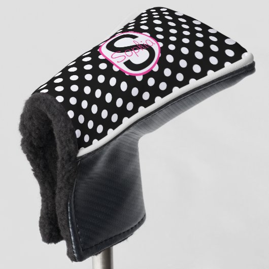 Roze zwarte naam Initiaal met poolpunten Golfheadcover (3/4 voorkant)