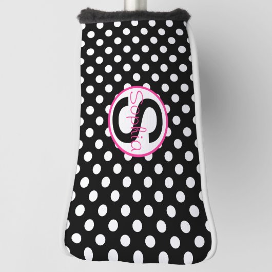 Roze zwarte naam Initiaal met poolpunten Golfheadcover (Draai 90)
