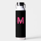 Roze Zwarte Naam Monogram Waterfles (Voorkant)
